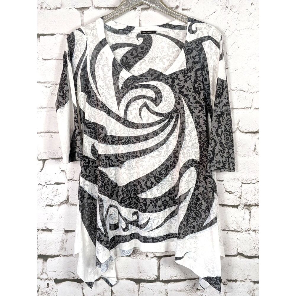 NALLY & MILLIE Sublimation Slub-Knit Tunic Artsy Sharkbite USA-Made Medium